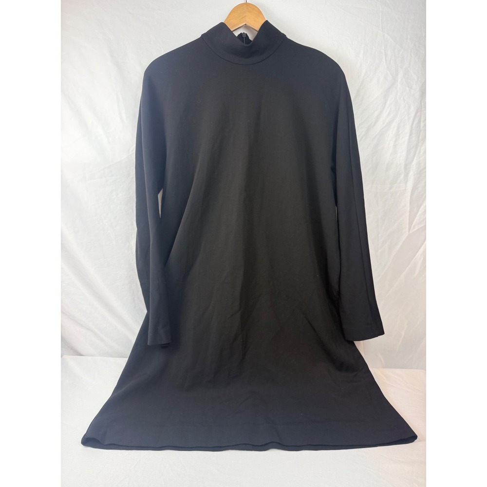 COS Black Mock Neck Long Sleeve Shift Mini Dress Size M Jersey Knit Minimalist